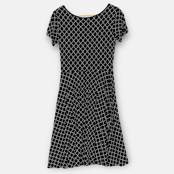 Uniqlo Fit & Flare Cap Sleeve Geometric Print Dress M Soft Cups Comfy Minimalist - Picture 3 of 8